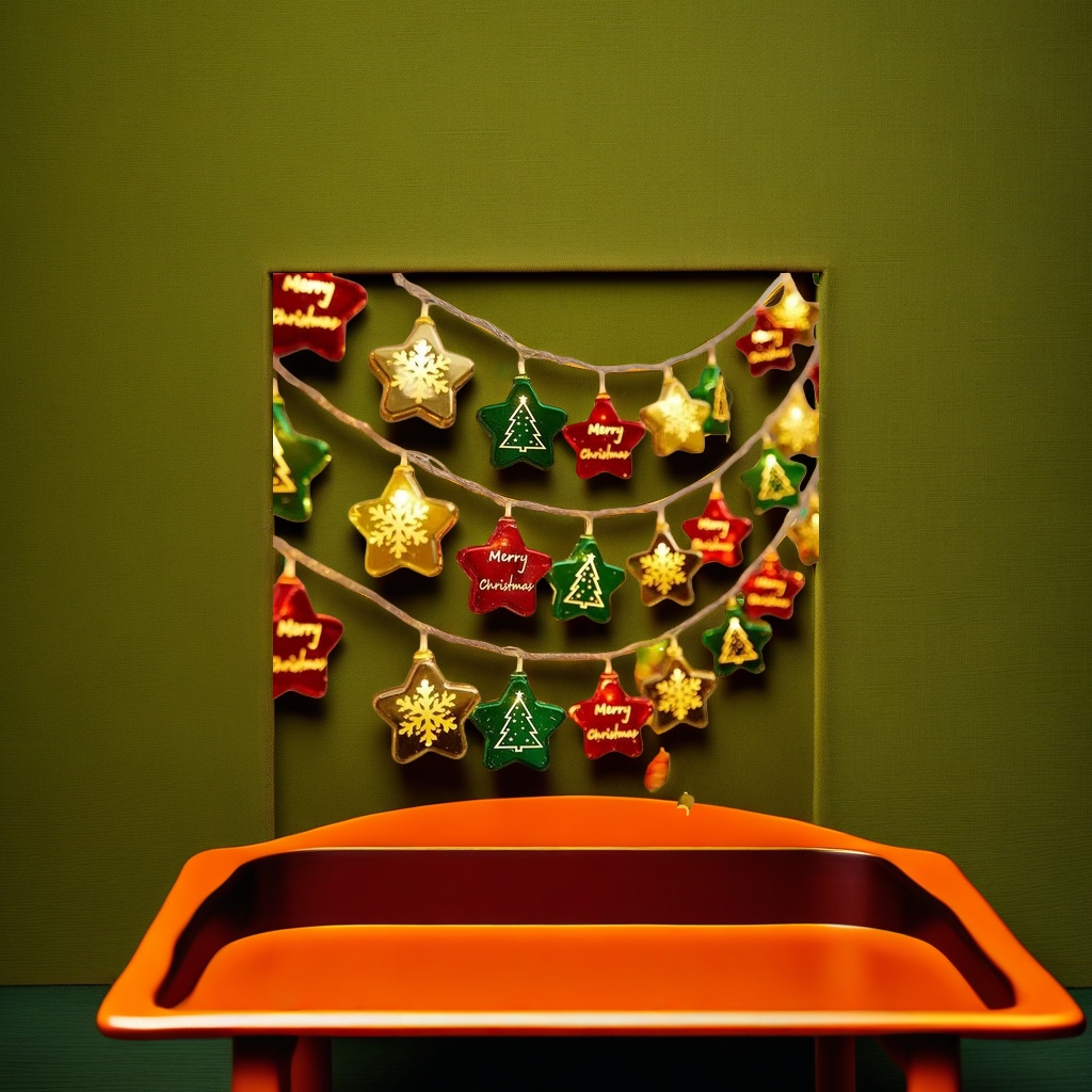 Colorful star-shaped Christmas light strings, festive decorative LED warm light, suitable for both indoor and outdoor use Specification image