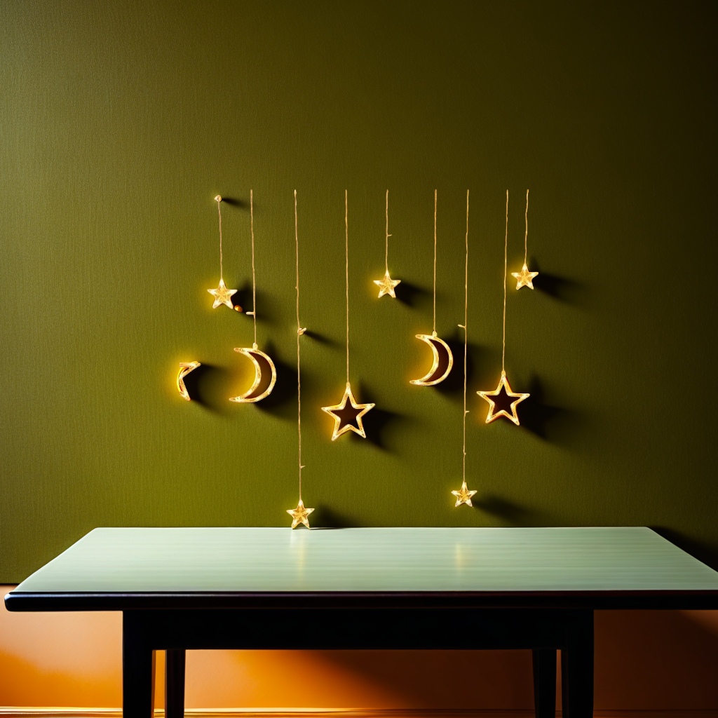 Warm yellow star and moon-shaped string lights for decorative atmosphere lighting, suitable for both indoor and outdoor use Application Scenario