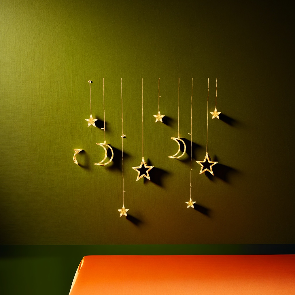 Warm yellow star and moon-shaped string lights for decorative atmosphere lighting, suitable for both indoor and outdoor use Specification image