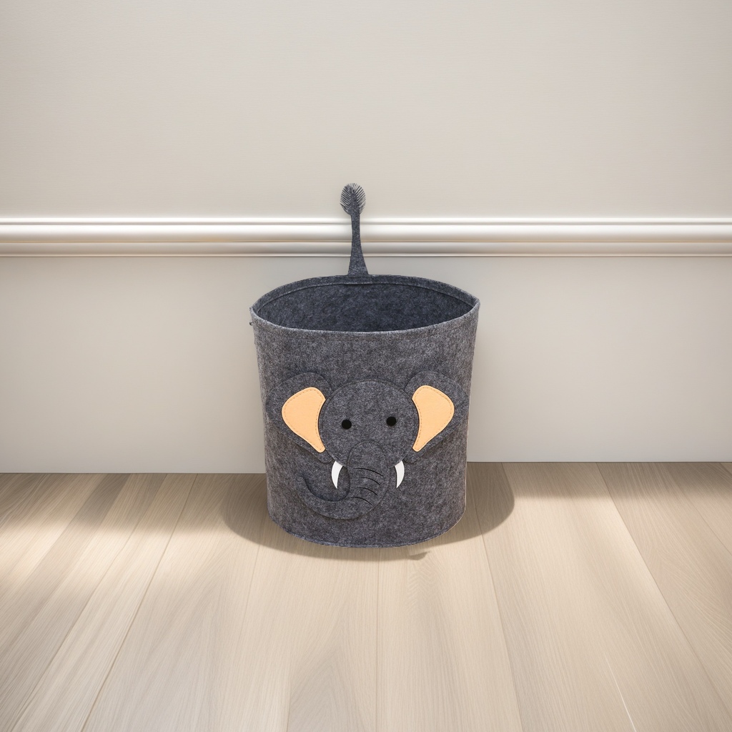 Grey elephant-shaped storage basket for home living room and bedroom, creative plush toy style Specification image