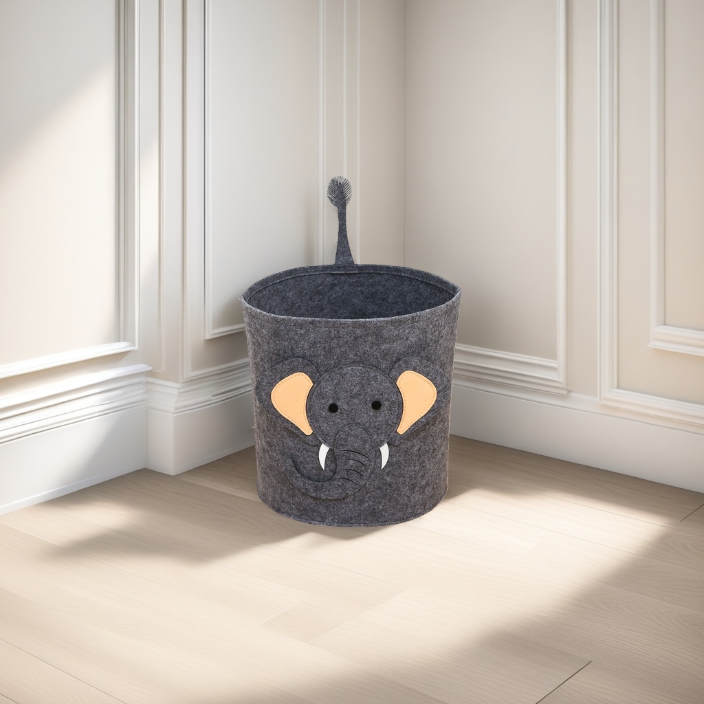 Grey elephant-shaped storage basket for home living room and bedroom, creative plush toy style details Picture