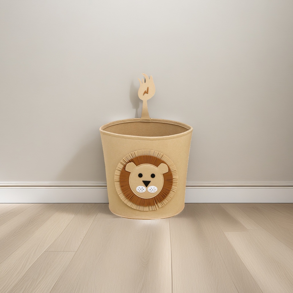 Beige lion-shaped storage bucket for home living room and bedroom organization and storage Application Scenario