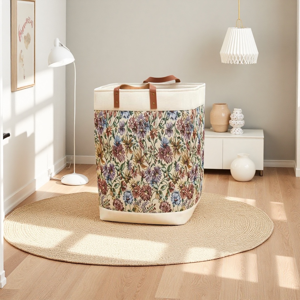 Patrón floral paño cesta de almacenamiento multifuncional sala de estar habitación organizar cesta plegable y portátil