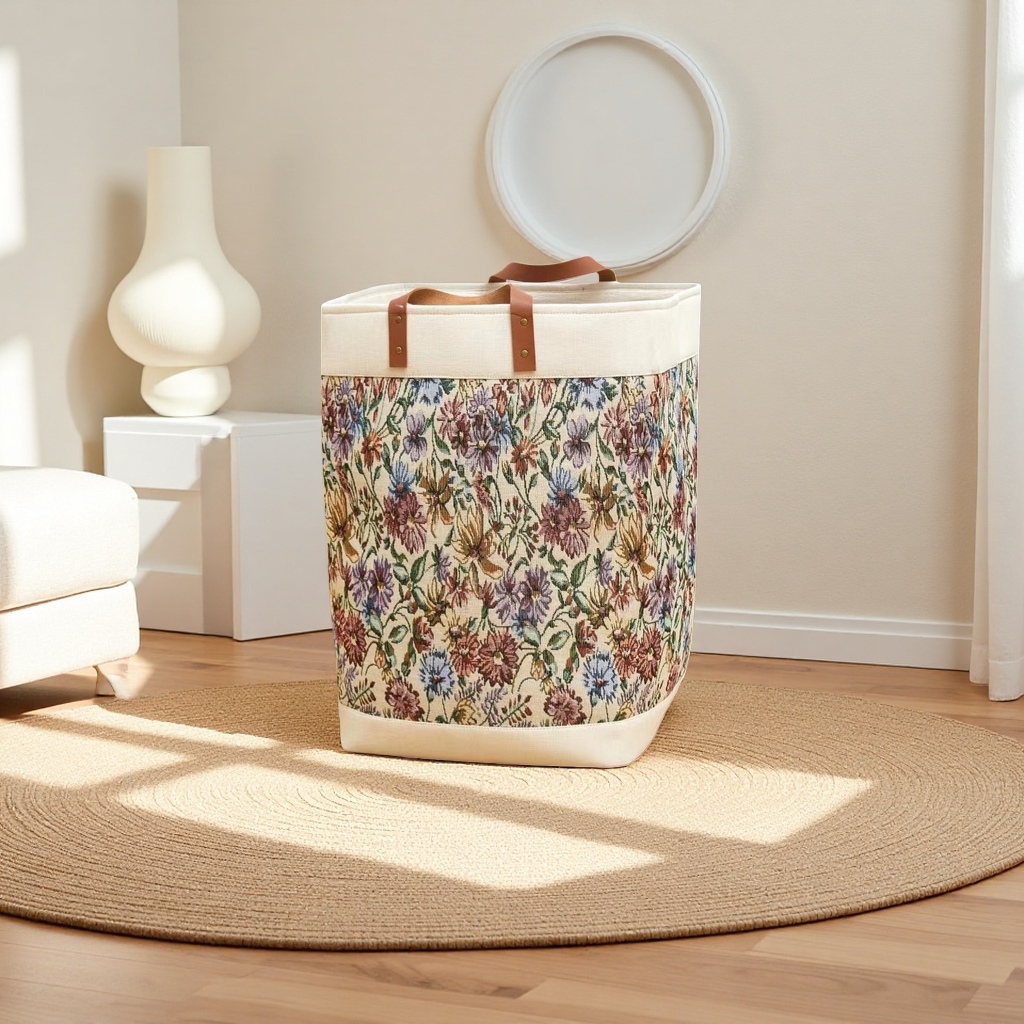 Patrón floral paño cesta de almacenamiento multifuncional sala de estar habitación organizar cesta plegable y portátil details Picture