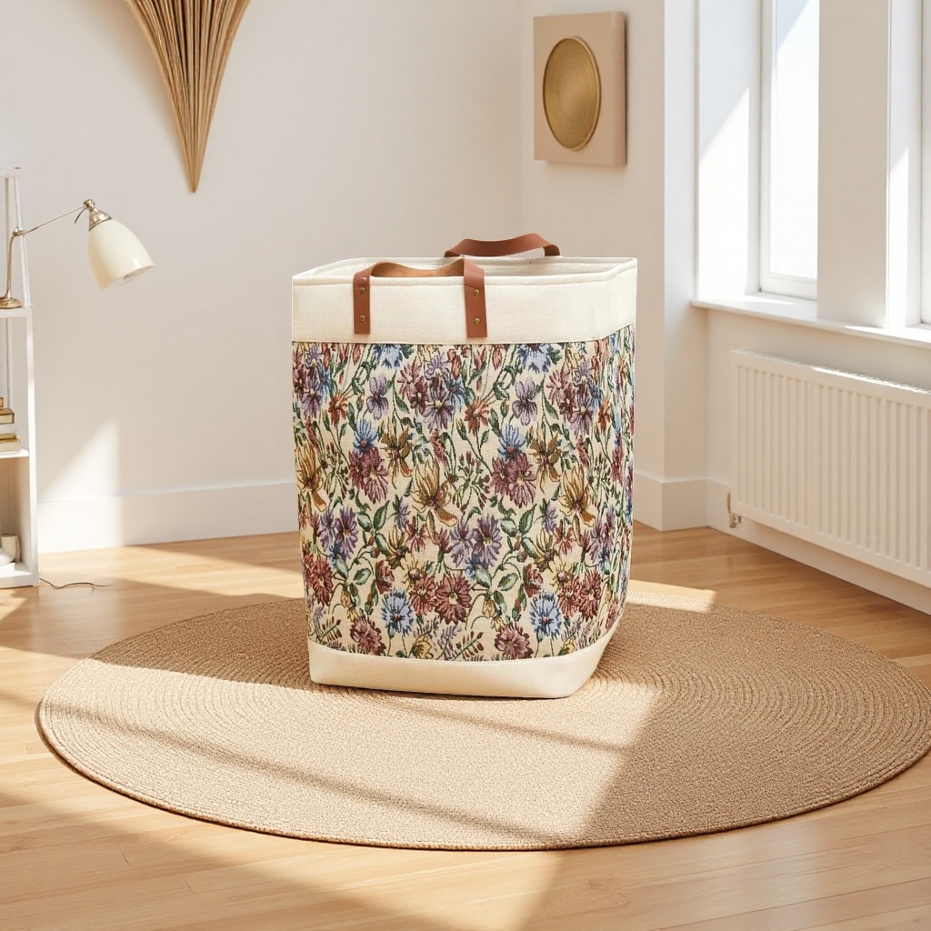 Patrón floral paño cesta de almacenamiento multifuncional sala de estar habitación organizar cesta plegable y portátil Application Scenario