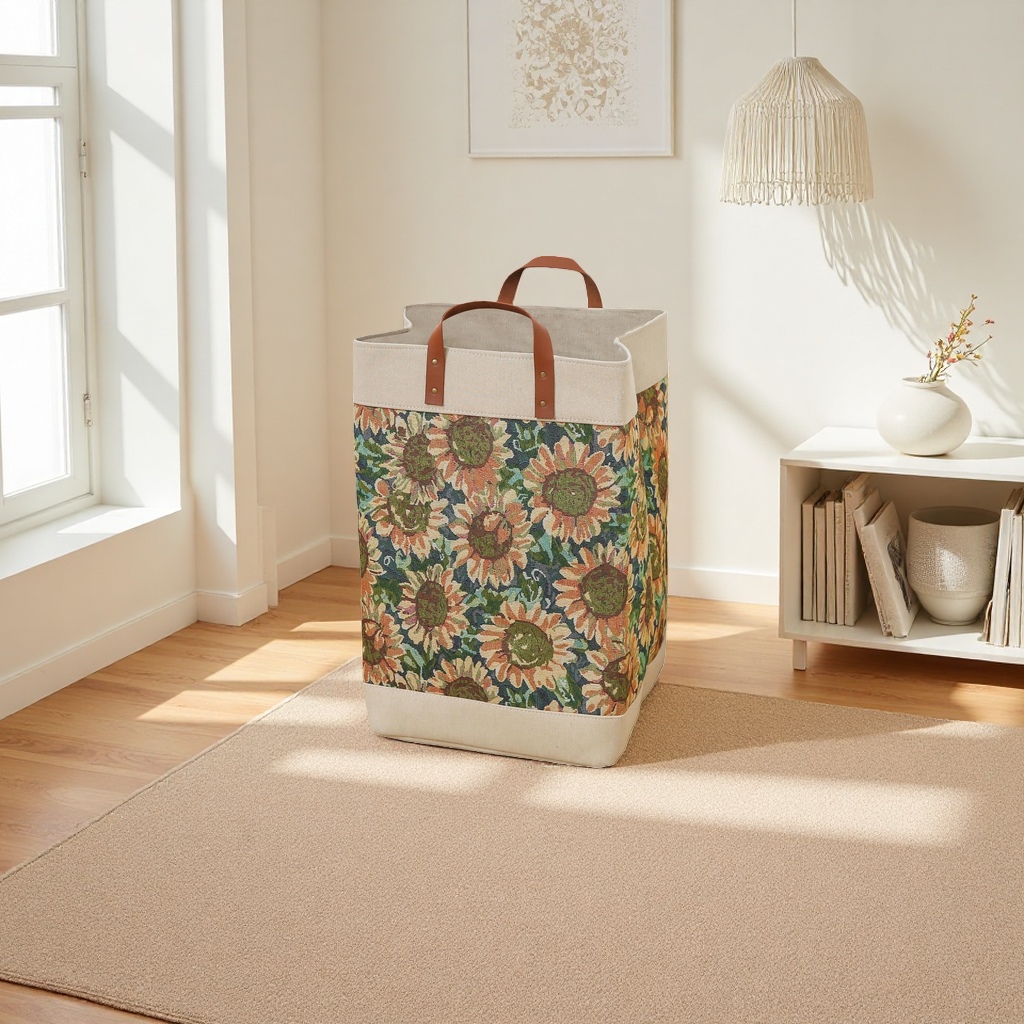 Floral pattern storage basket, woven home bedroom and living room organizing basket, multi-functional storage basket Application Scenario
