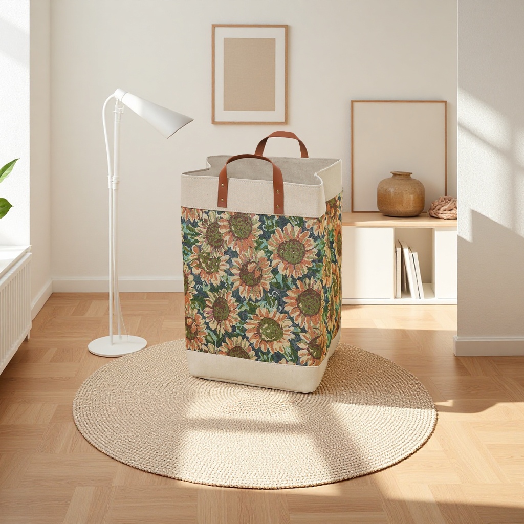 Floral pattern storage basket, woven home bedroom and living room organizing basket, multi-functional storage basket Specification image