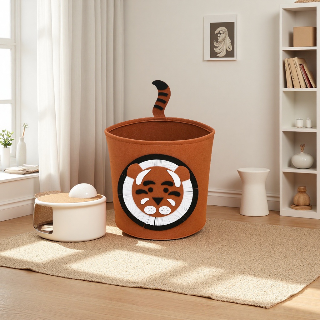 Brown tiger head forma cubo de almacenamiento para el hogar sala de estar dormitorio cubo de almacenamiento de gran capacidad cubo de acabado a prueba de polvo
