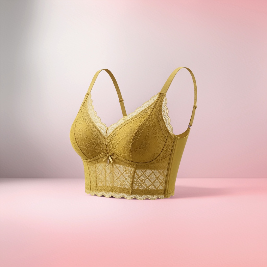 Mustard yellow lace-up bra for women is a comfortable and breathable undergarment that makes the small chest look larger Application Scenario