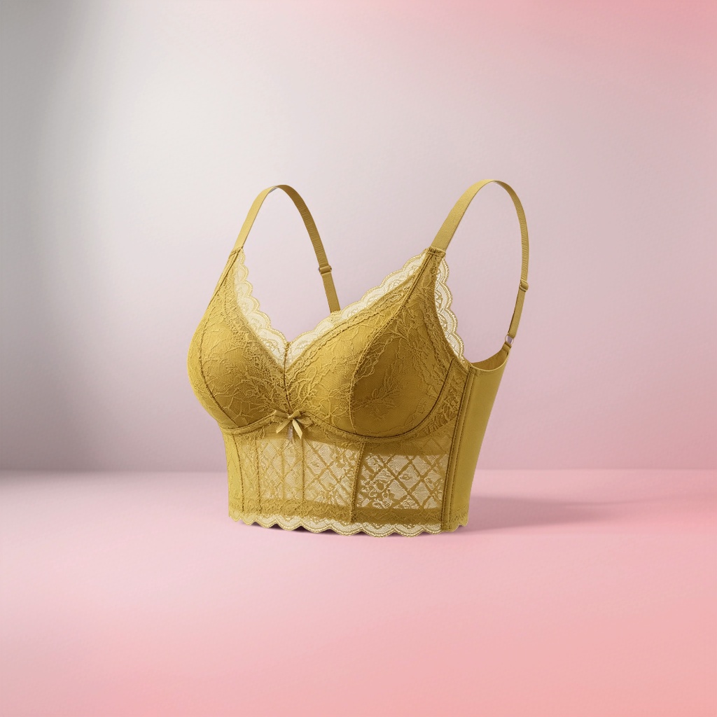 Mustard yellow lace-up bra for women is a comfortable and breathable undergarment that makes the small chest look larger Specification image