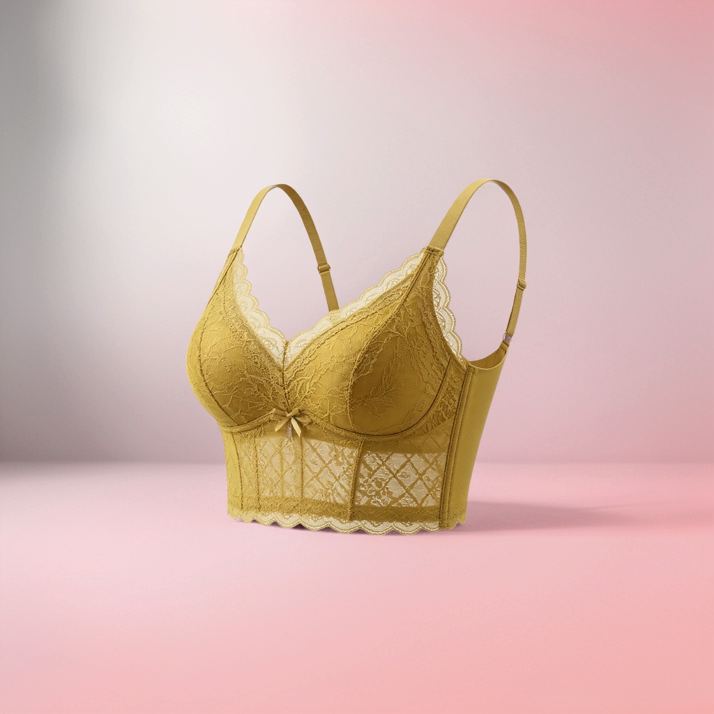 Mustard yellow lace-up bra for women is a comfortable and breathable undergarment that makes the small chest look larger