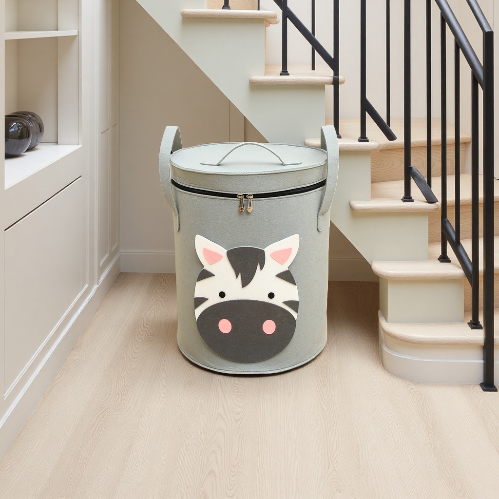 Gris cebra patrón cubo de almacenamiento cilíndrico engrosado PP sala de estar dormitorio cuarto de baño multi-escena aplicable