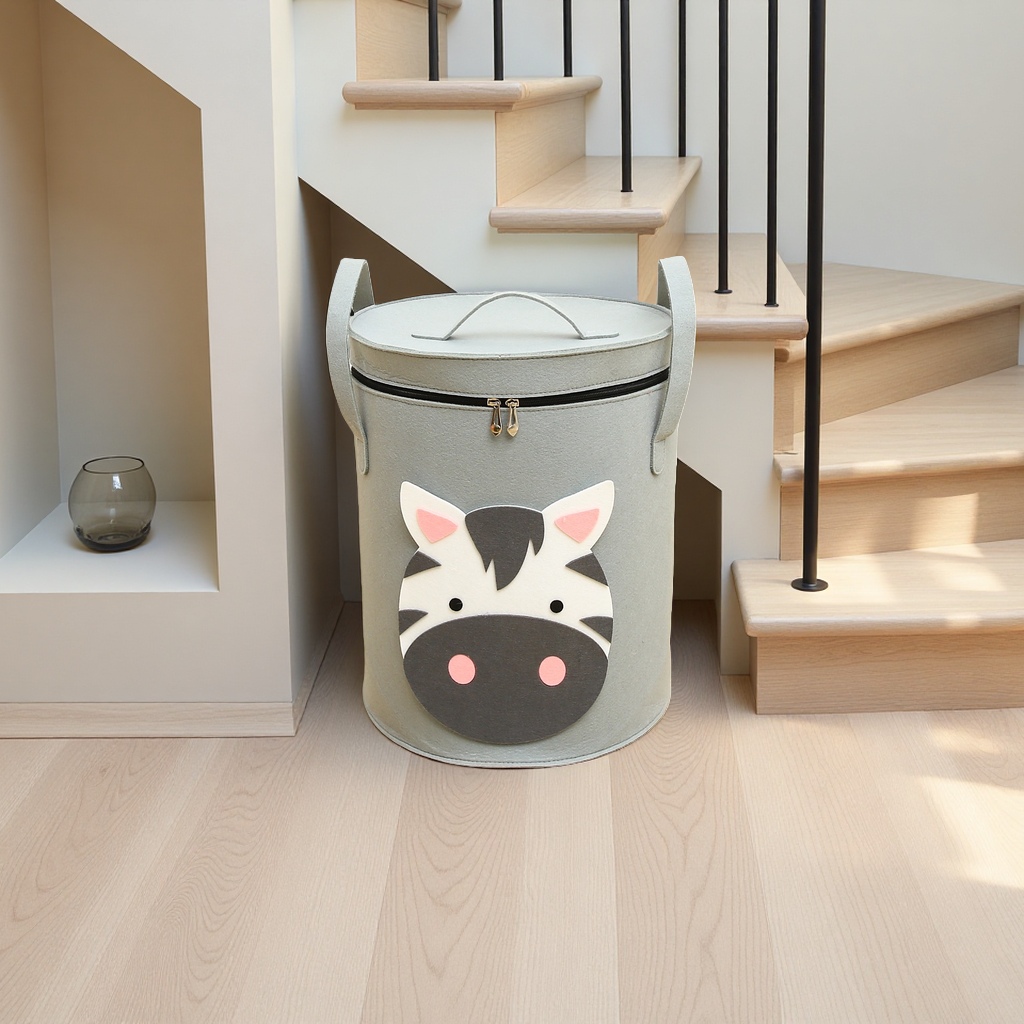 Gris cebra patrón cubo de almacenamiento cilíndrico engrosado PP sala de estar dormitorio cuarto de baño multi-escena aplicable Specification image