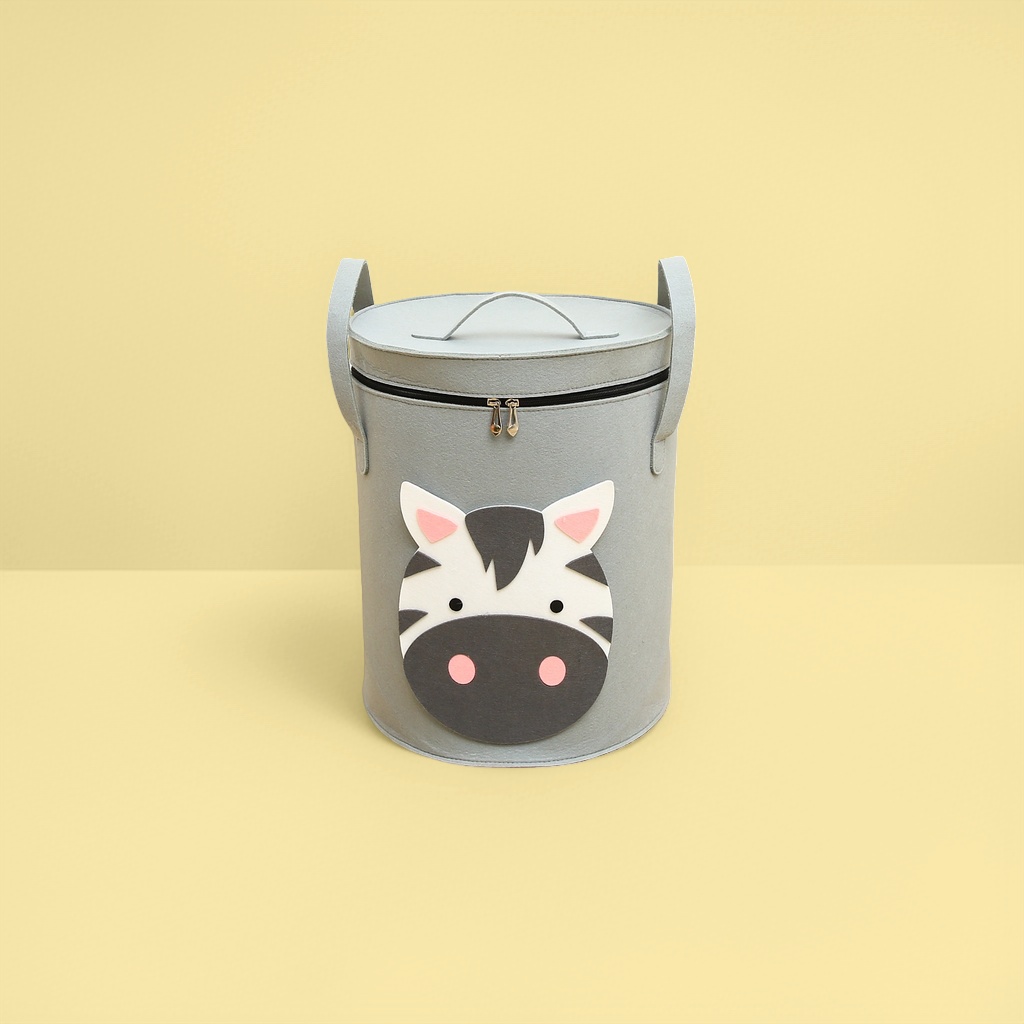 A large-capacity grey zebra-patterned storage bucket for home use, suitable for bedrooms, living rooms and bathrooms details Picture