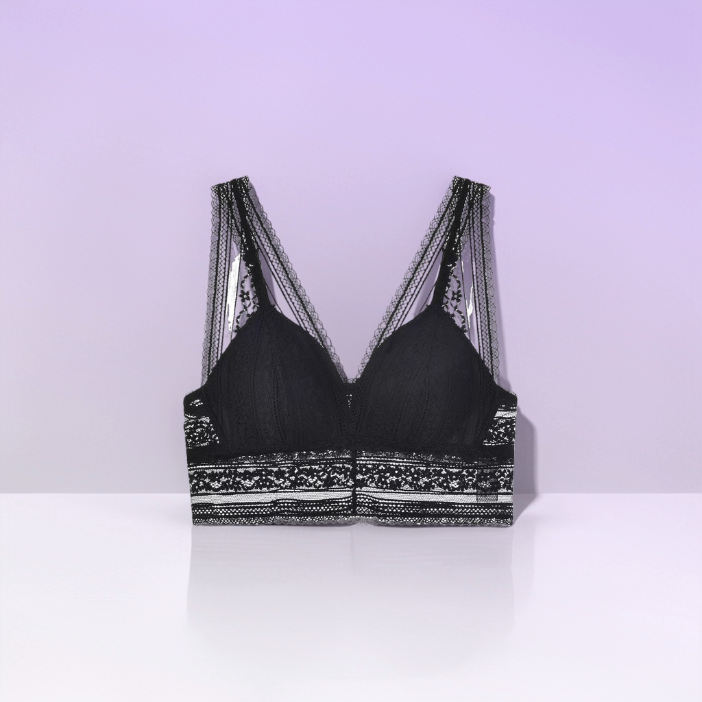 Black lace bra, a sexy lingerie without underwire, is comfortable, breathable and adjustable for women details Picture