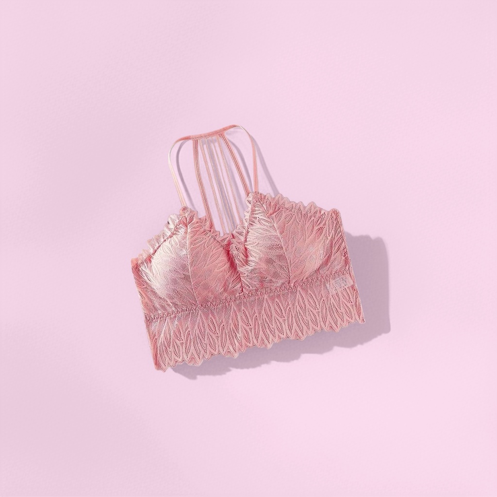 The pink lace bra, a comfortable undergarment without underwire, makes a woman's small chest look larger, sexy and breathable Specification image