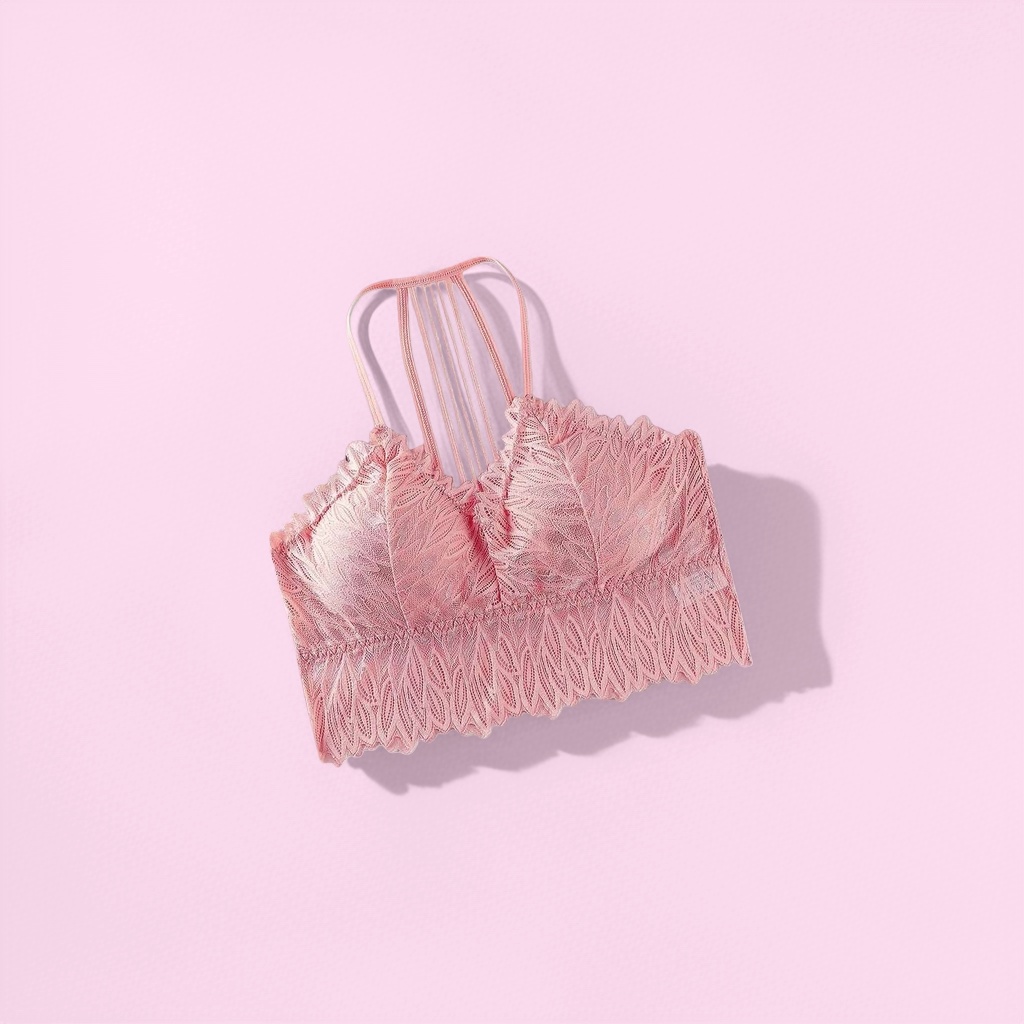 The pink lace bra, a comfortable undergarment without underwire, makes a woman's small chest look larger, sexy and breathable details Picture