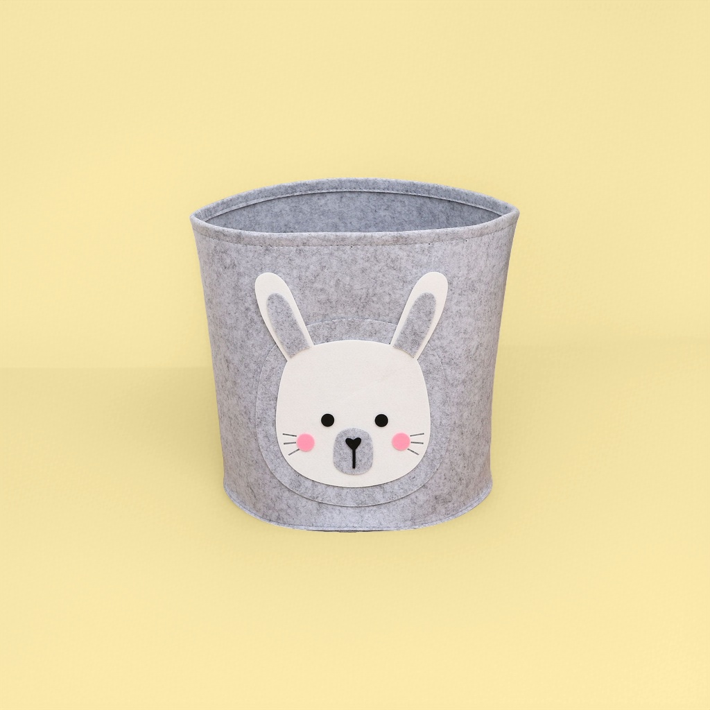 Grey felt rabbit-shaped storage bucket for home living room and bedroom organization and storage details Picture