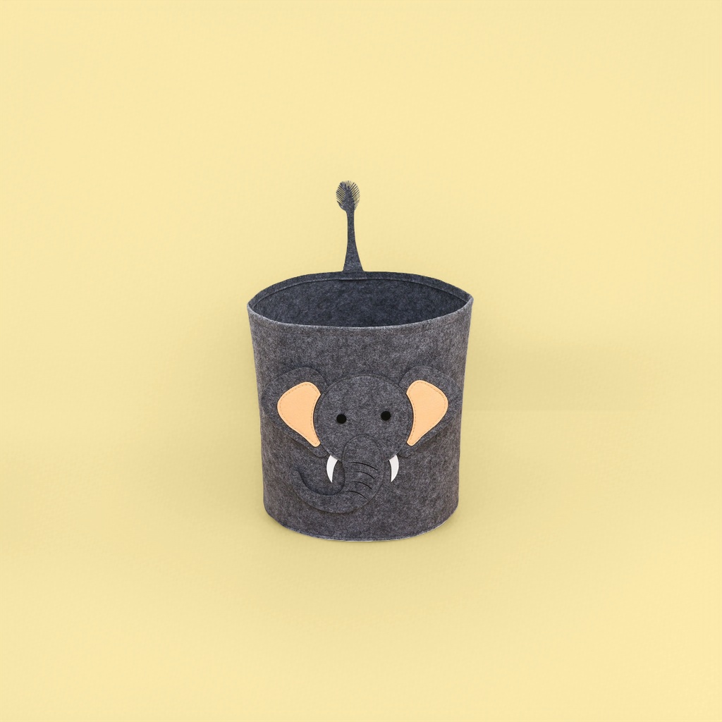 Grey felt rabbit-shaped storage bucket for home living room and bedroom organization and storage Application Scenario