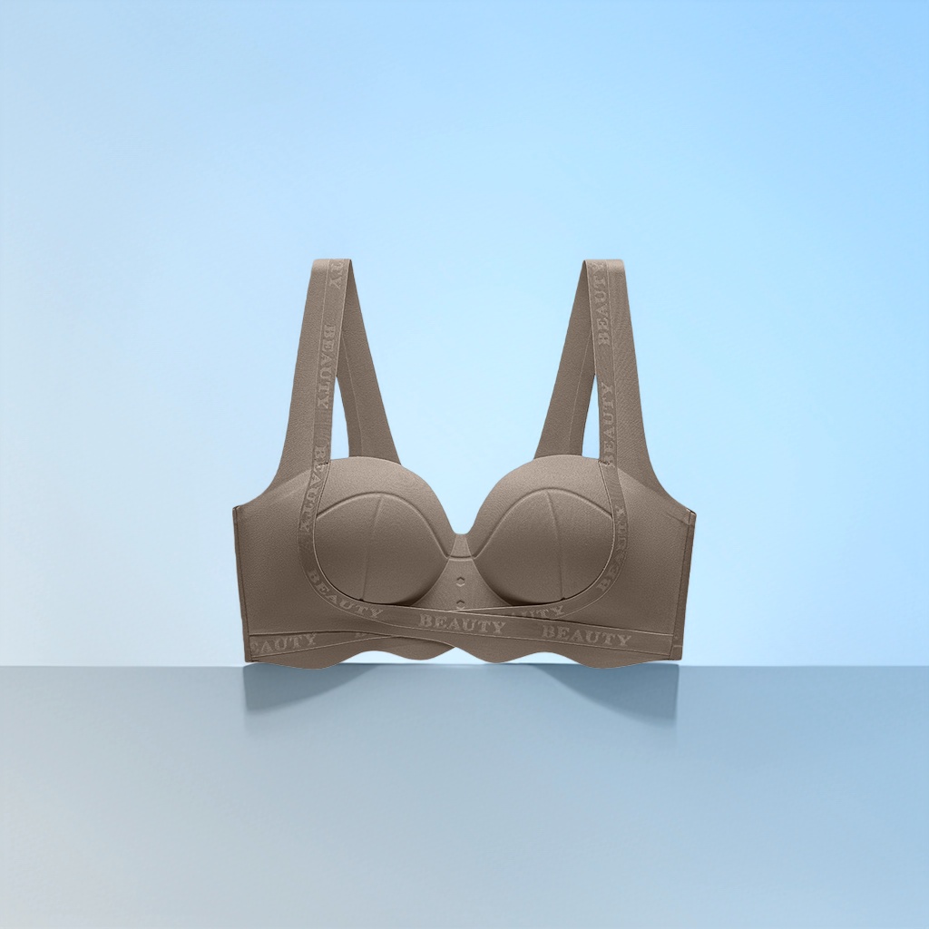 This is a comfortable, breathable, and adjustable women's bra in a grayish-brown color without underwire details Picture