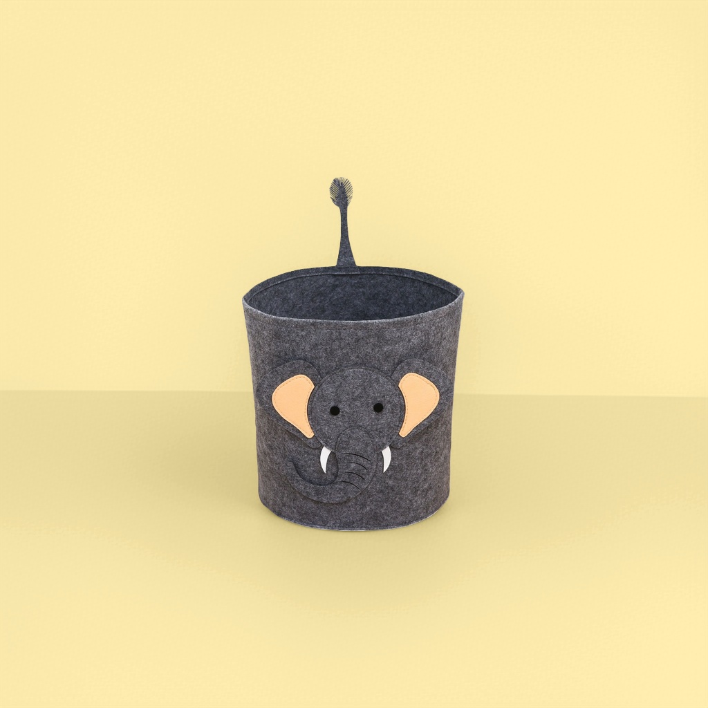 Grey felt rabbit-shaped storage bucket for home living room and bedroom organization and storage Specification image