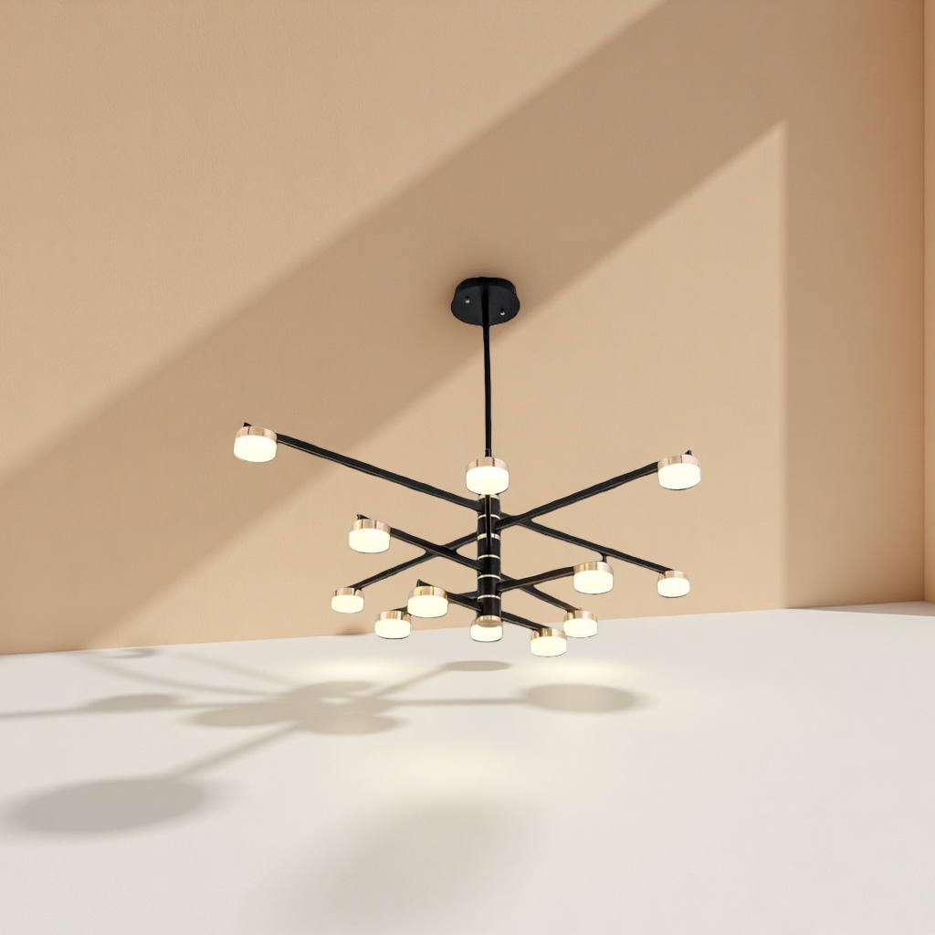 Black modern and simple living room chandelier, Nordic-style bedroom and dining room lamps