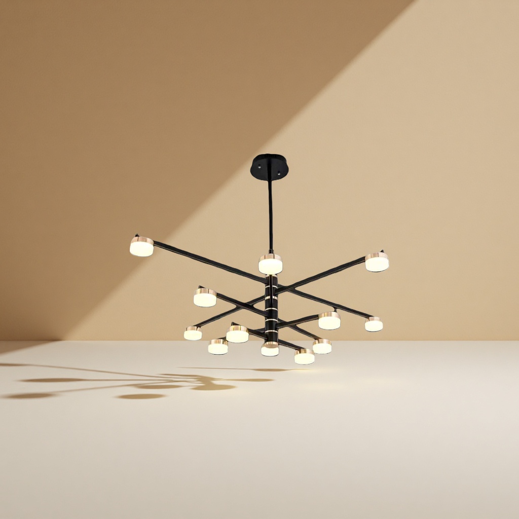 Black modern and simple living room chandelier, Nordic-style bedroom and dining room lamps details Picture