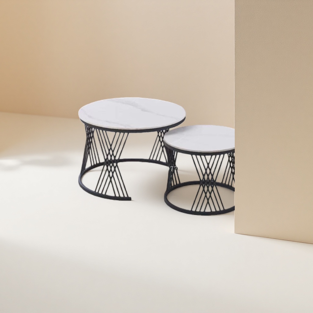 Encimera de mármol blanco metal negro soporte cruzado mesa de centro moderno y minimalista sala de estar pequeña vivienda details Picture