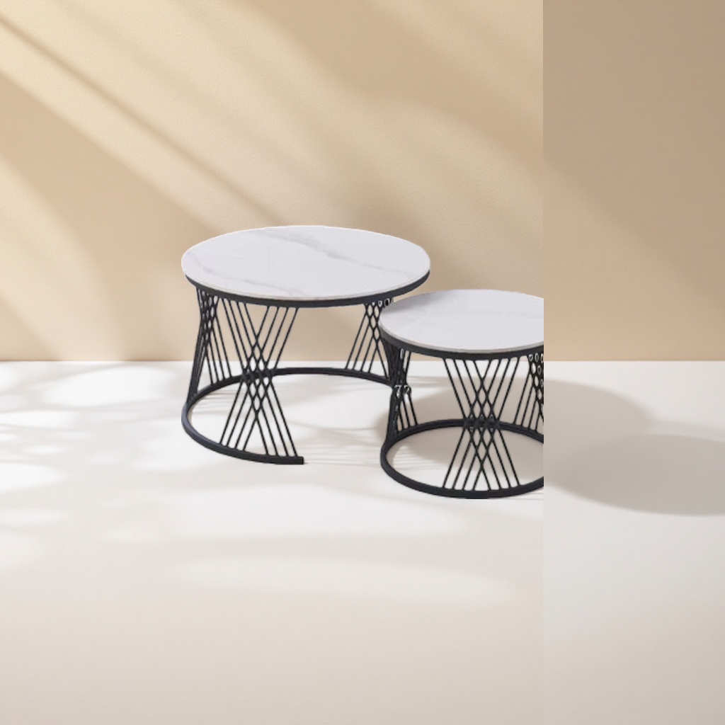 Encimera de mármol blanco metal negro soporte cruzado mesa de centro moderno y minimalista sala de estar pequeña vivienda Specification image