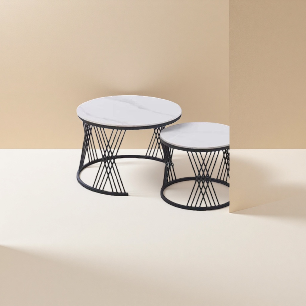 Encimera de mármol blanco metal negro soporte cruzado mesa de centro moderno y minimalista sala de estar pequeña vivienda Application Scenario