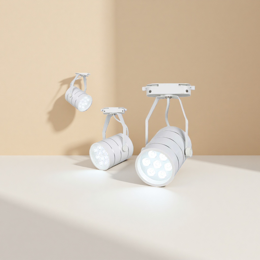 White track spotlights with an aluminum alloy housing, 12W dimming and color adjustment, for commercial living room lighting Specification image