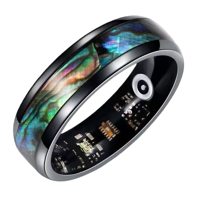 لوحة دوائر كهربائية تحتوي على خاتم ذكي أسود محلؤلؤة ملونة بألوان قوس قزح Item Picture