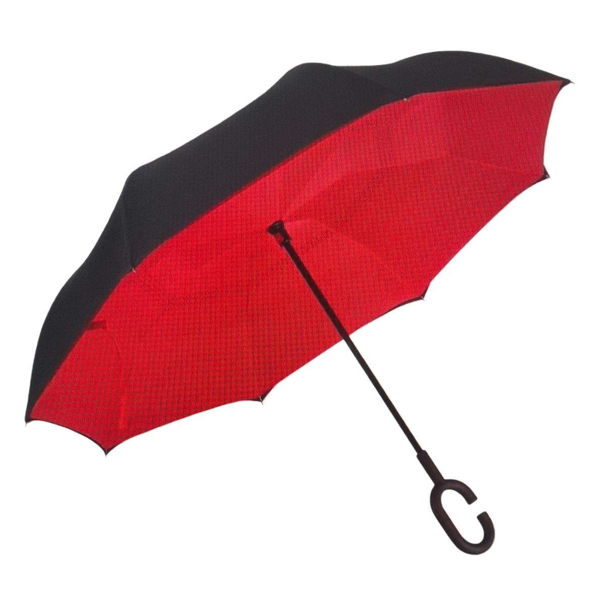 This red and black dual-color umbrella with a reverse handle is waterproof, sun-proof, portable and automatically opens and closes Item Picture