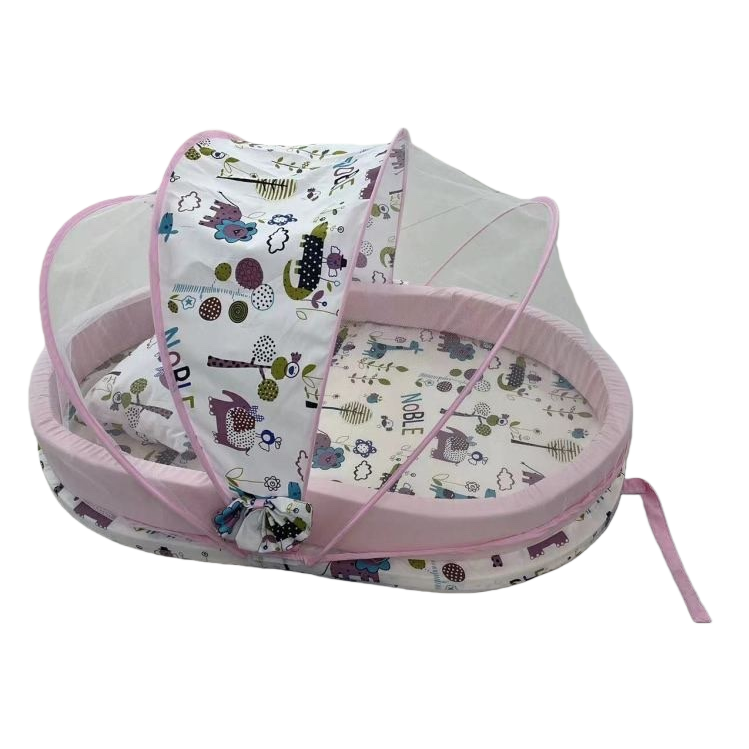 رباط الأطفال الوردي مزود بشريط كرتوني مزود بمناموسية تحتوي على سرير أطفال قابل للتنفس Item Picture