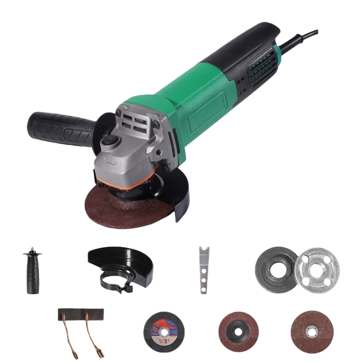 The main body of the green and black Angle grinder is made of industrial-grade metal, with a dual-color design that is durable and anti-slip Item Picture