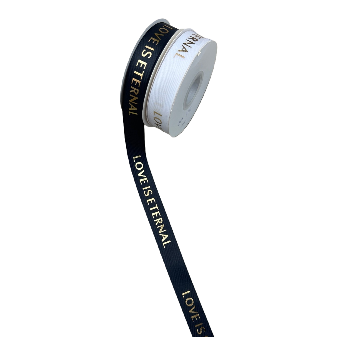 The black ribbon roll IS printed with the words "LOVE IS ETERNAL" in gold. Width: 2.5 CM X32 Item Picture