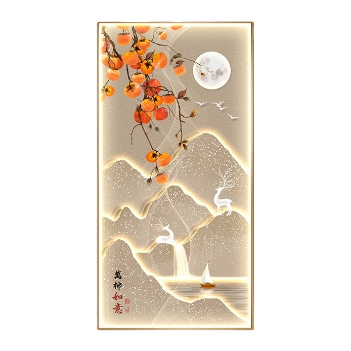 Luminous landscape persimmon painting as the main decorative painting, hanging paintings in the living room and bedroom, new Chinese-style murals Item Picture