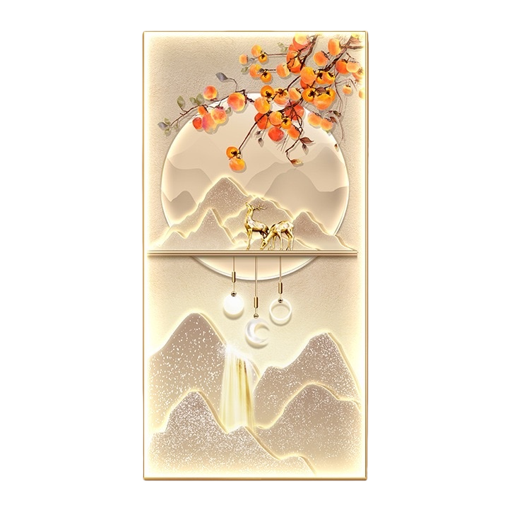 Luminous landscape persimmon decorative painting as the main body, ink-wash style home hanging painting, soft decoration for living room and bedroom Item Picture