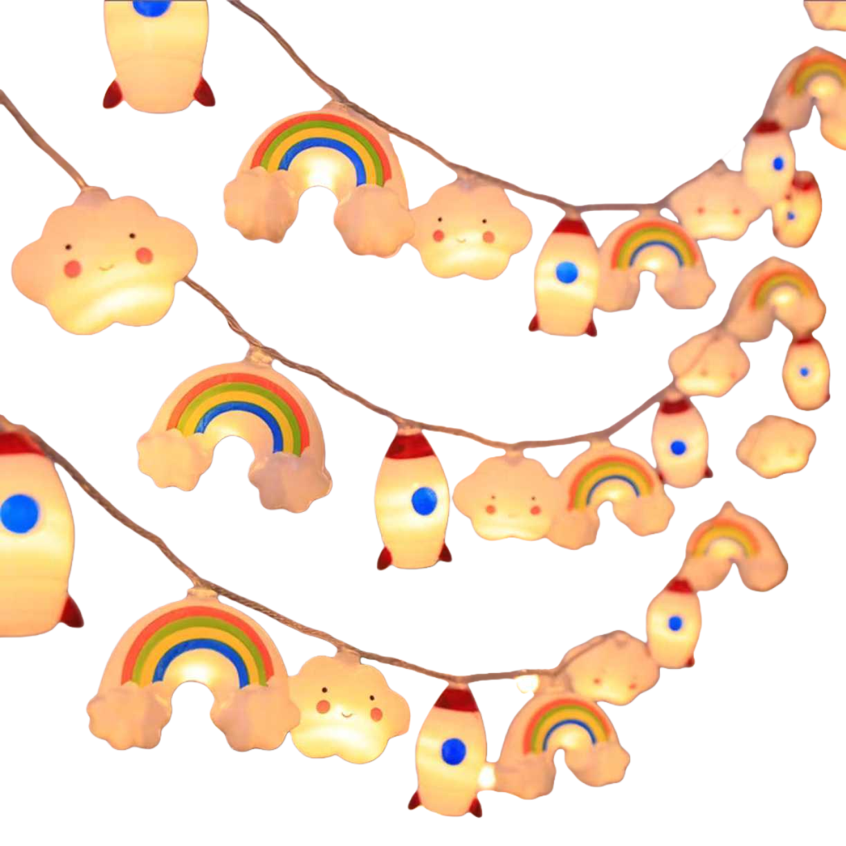 Rainbow cloud rocket-shaped lantern string Item Picture