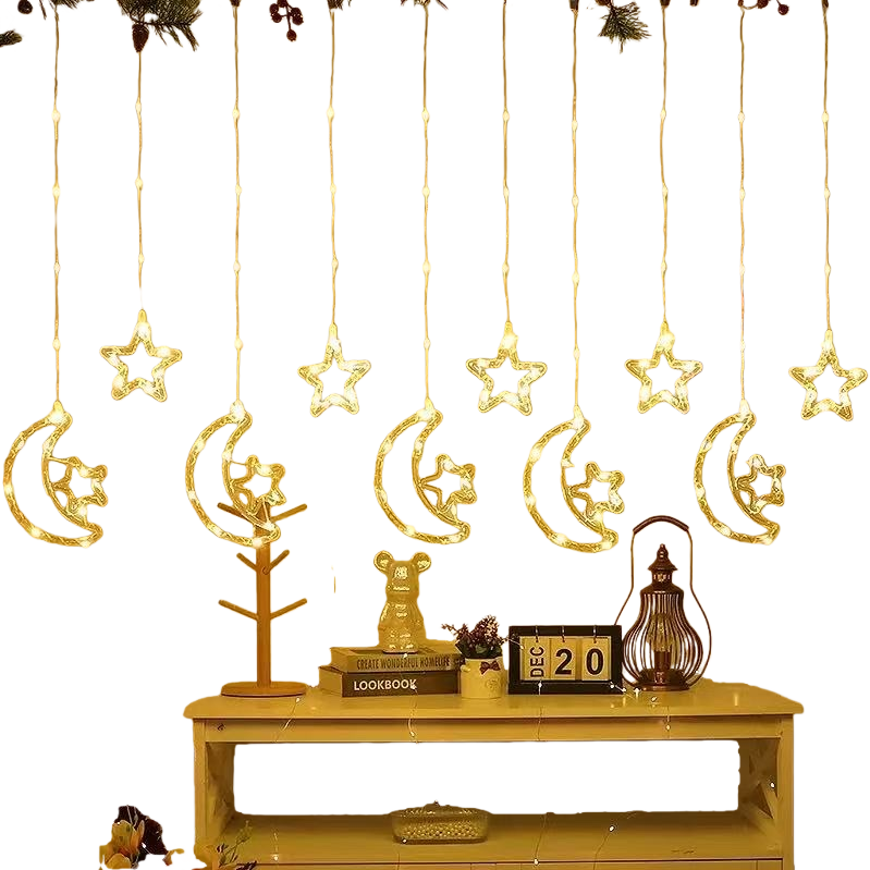 Warm yellow star and moon string lights, decorative lights, indoor and outdoor ambient lights Item Picture