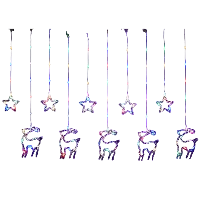 Colorful Christmas light decorations in the shapes of deer and stars create a festive atmosphere Item Picture