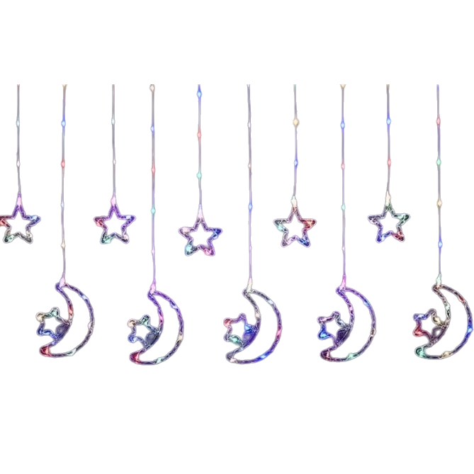 Colorful star and moon-shaped light string atmosphere decoration night light, suitable for indoor bedrooms and balconies Item Picture
