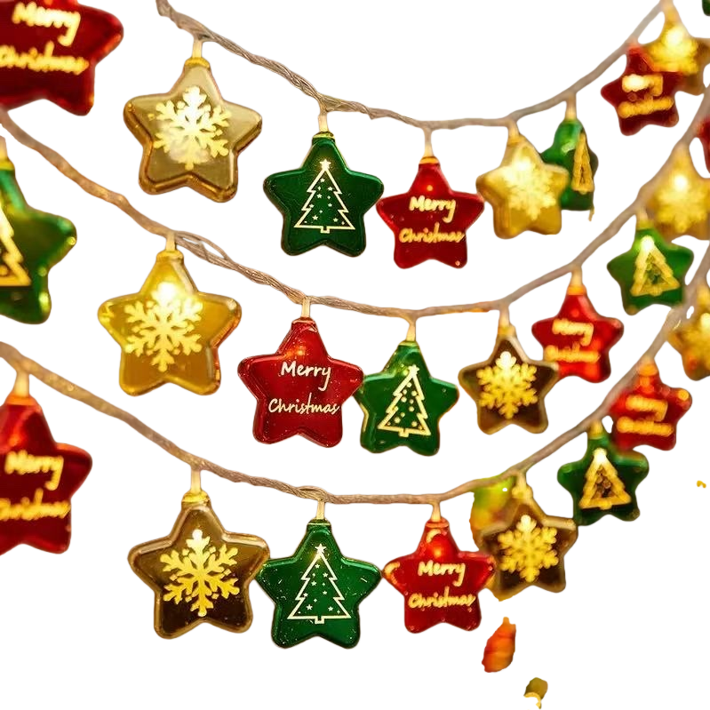 Colorful star-shaped Christmas light strings, festive decorative LED warm light, suitable for both indoor and outdoor use Item Picture