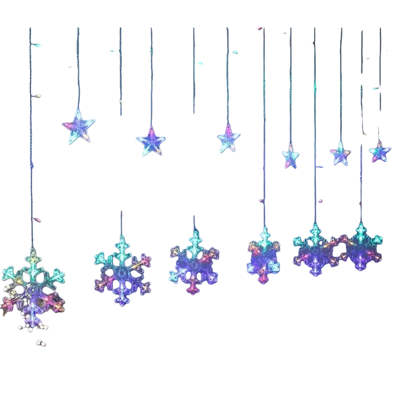 Colorful star snowflake light string LED warm light decorative lights, 5 meters, 20 lights controllable flashing, festive atmosphere Item Picture