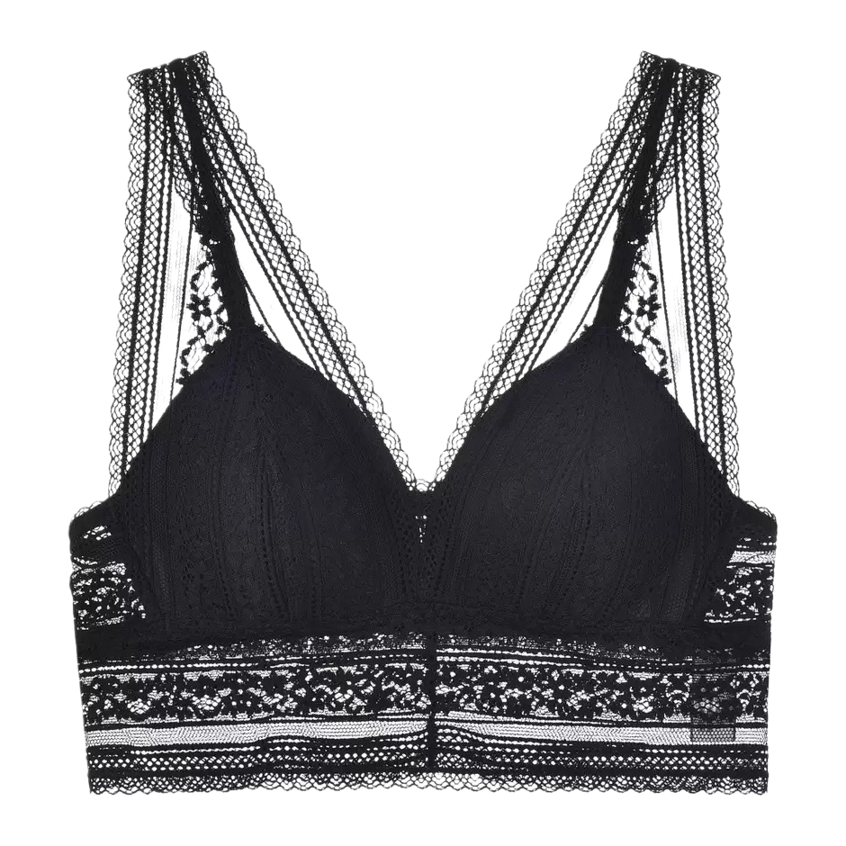 Black lace bra, a sexy lingerie without underwire, is comfortable, breathable and adjustable for women Item Picture