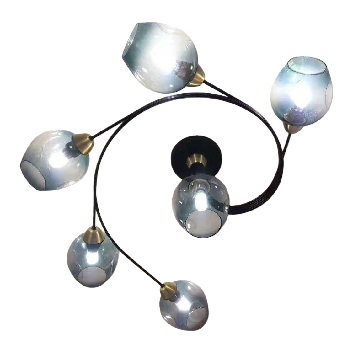 Five black spiral bracket chandeliers with blue and gray gradient glass lampshades Item Picture