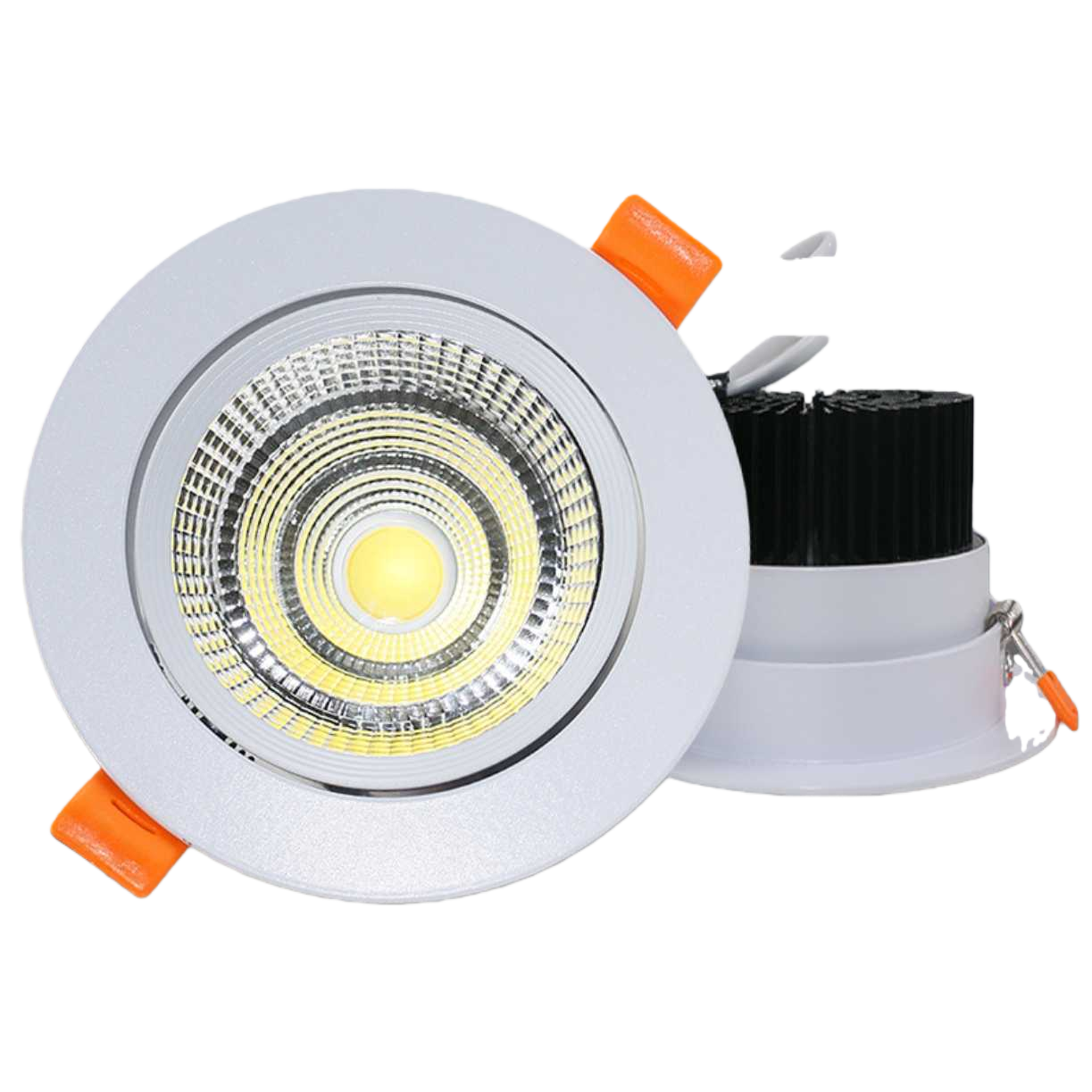 White LED ceiling light, COB spotlight strip, orange snap-on, black heat dissipation fin, circular light source Item Picture