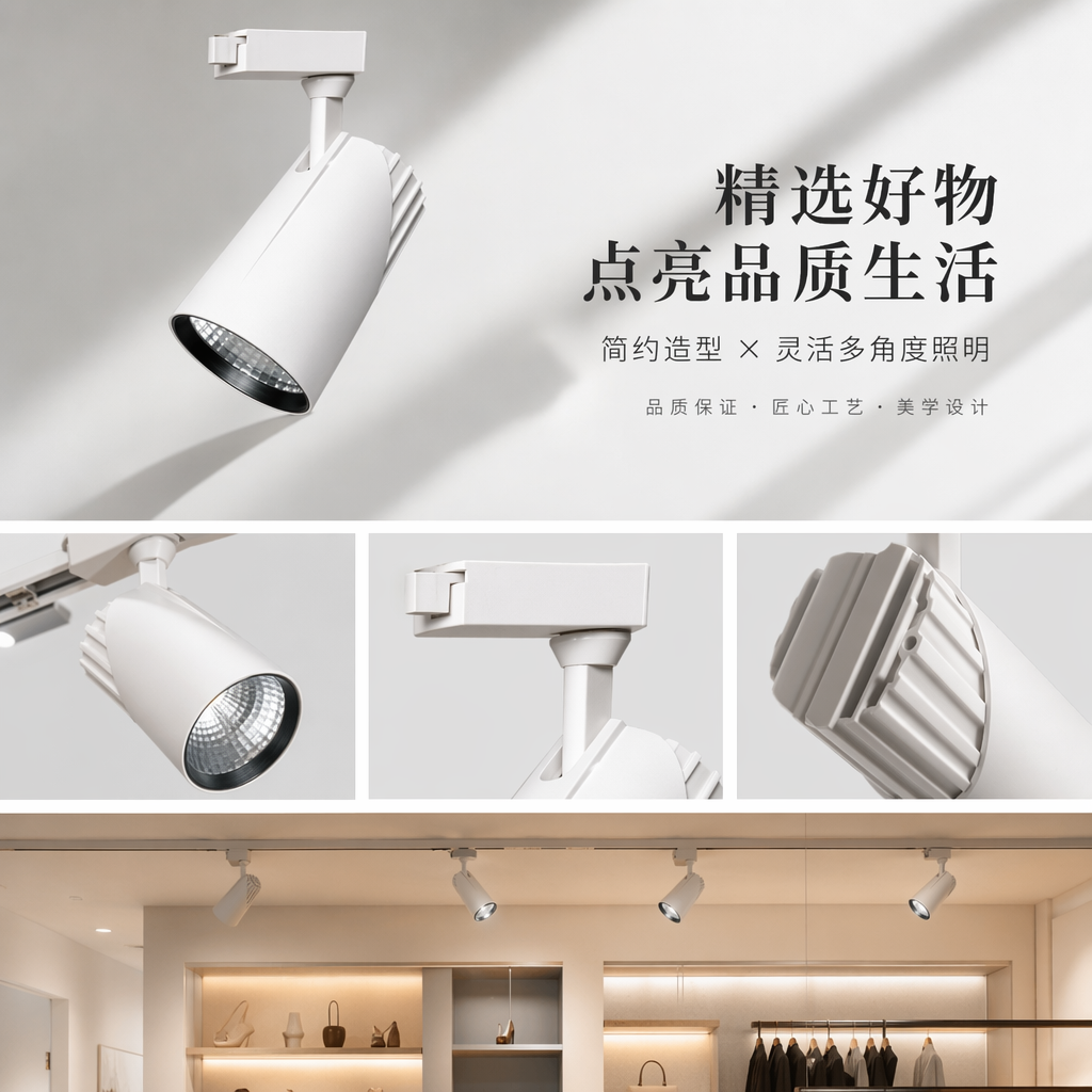 白色轨道射灯 360度旋转可调角LED嵌入式照明灯具详情1