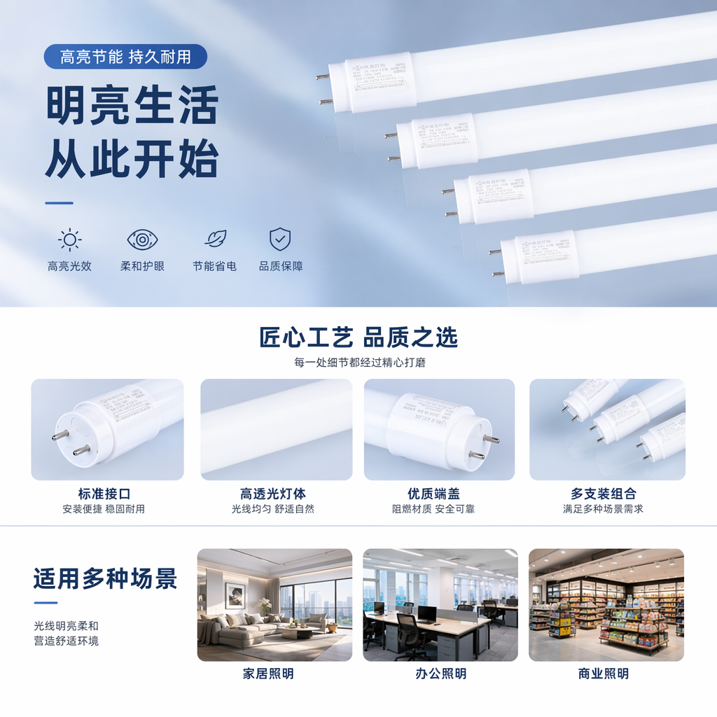 白色LED灯管 1.2米 T8支架式节能照明灯管 家用办公通用详情1