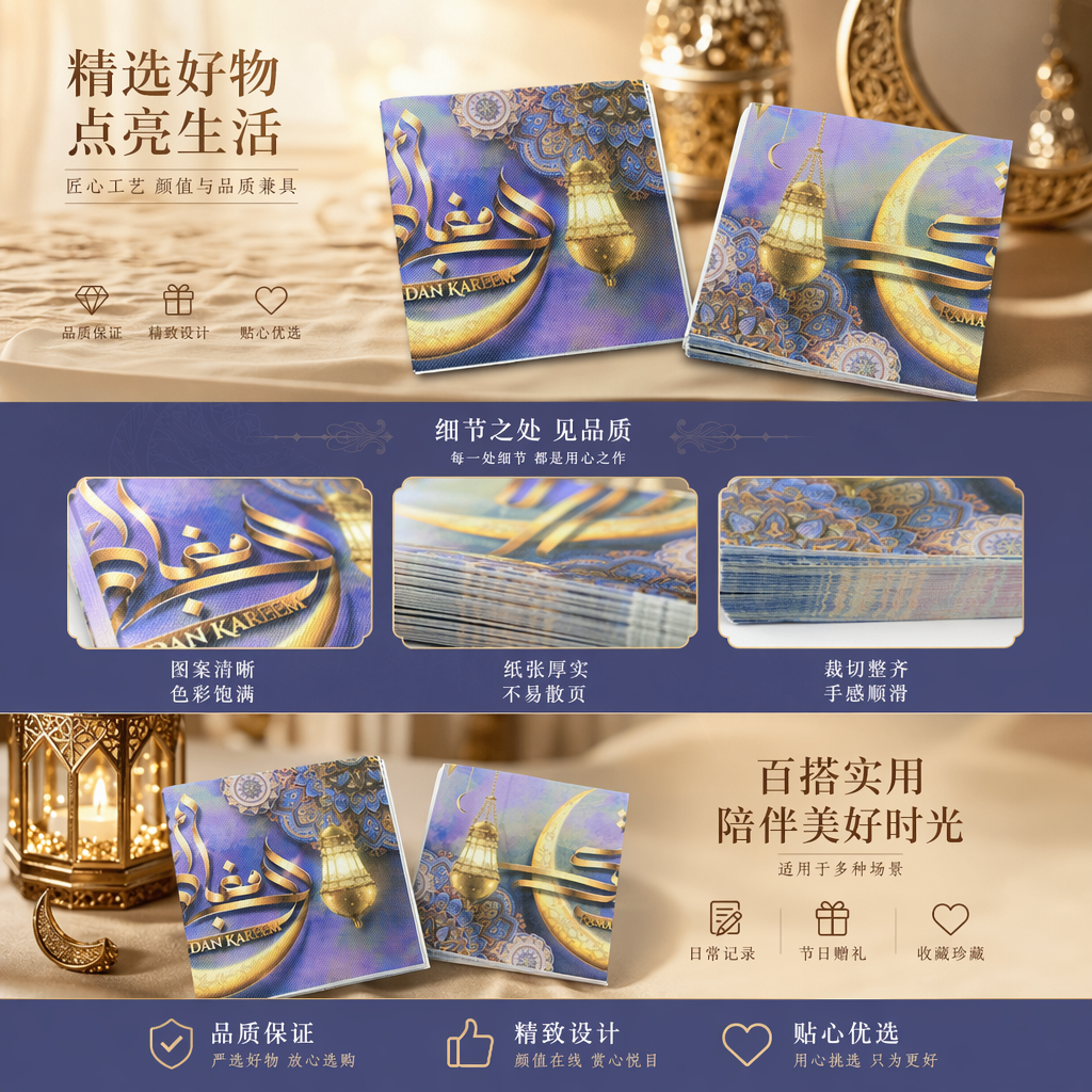 Purple and gold Islamic-style tissue paper, crescent lantern, mandala pattern DAN KAREEM RAMADAN pic 1